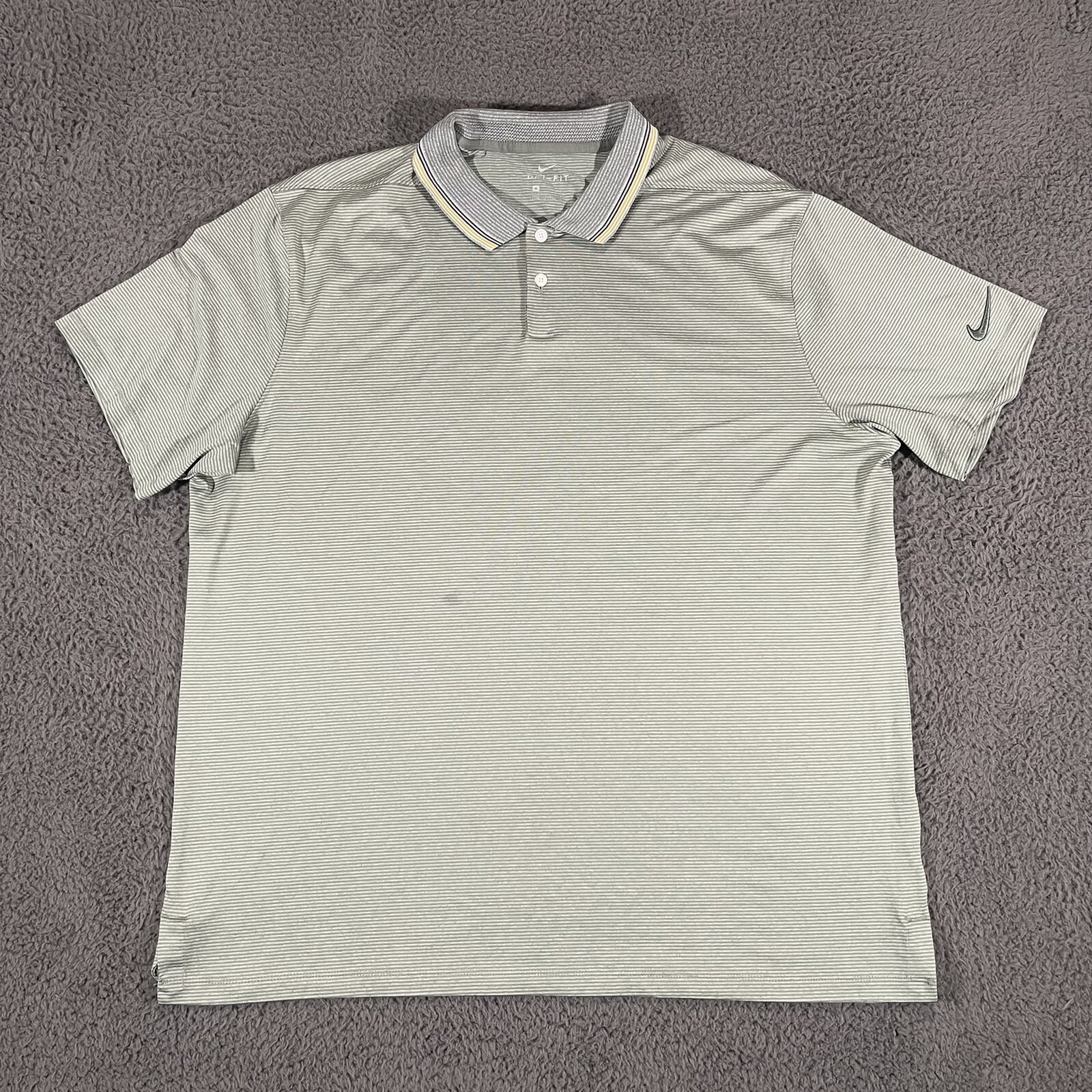 Nike Golf Polo Shirt Dri Fit Mens Extra Large Short Sleeves Striped Green Golfer
